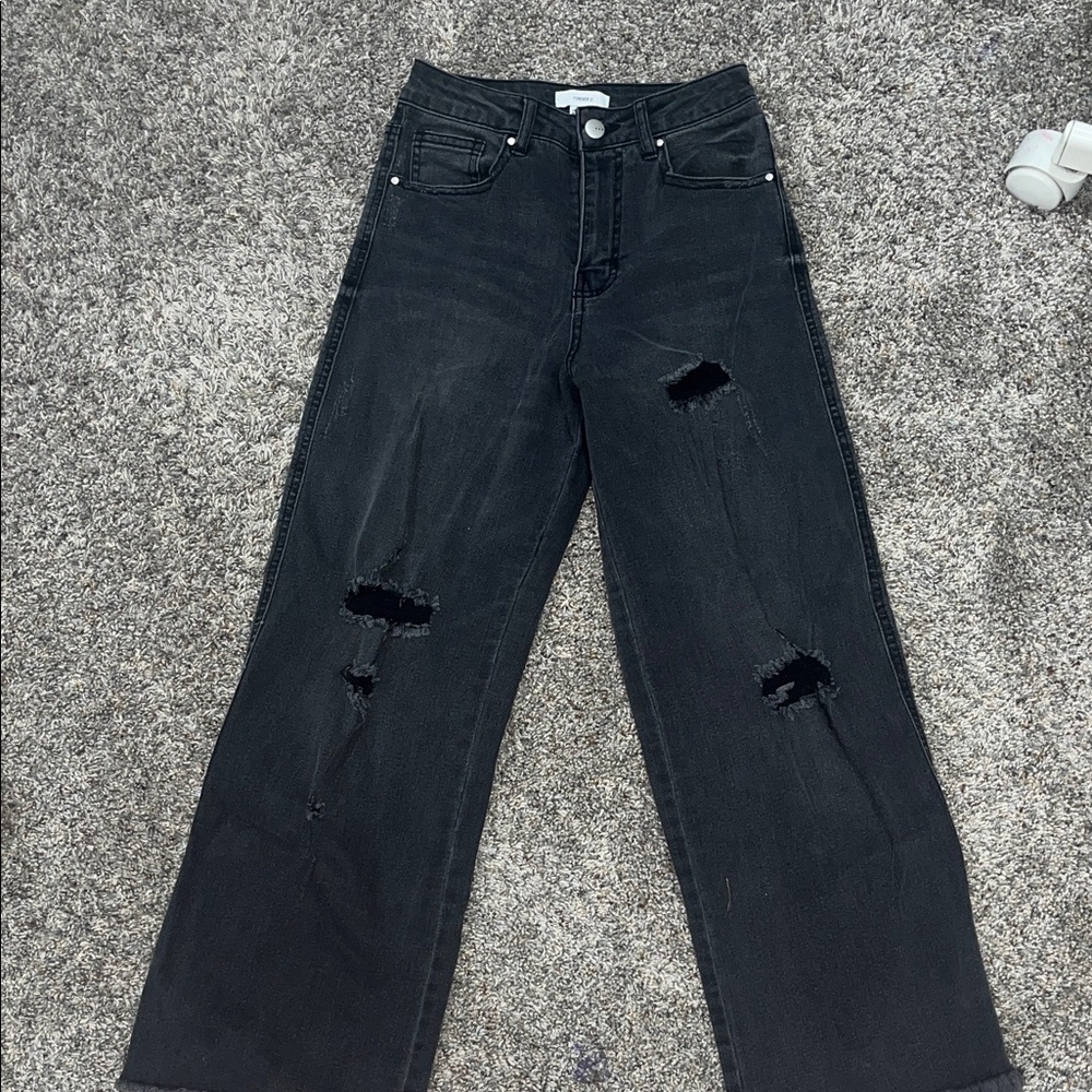 Forever 21 Black Ripped Straight Leg Jeans